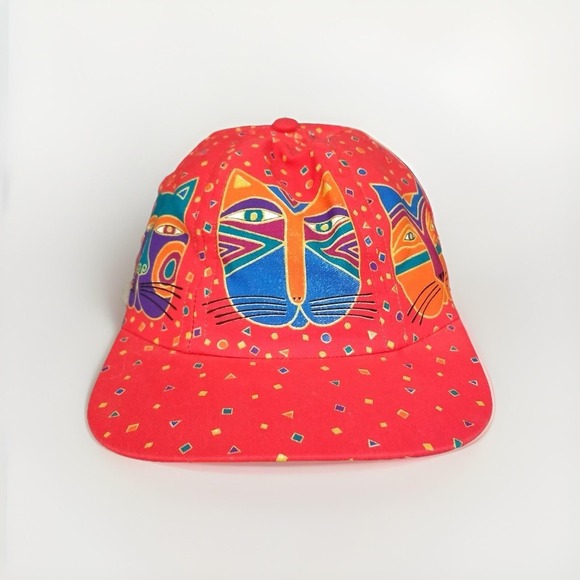 Laurel Burch Accessories - Laurel Burch‎ Vintage Cat Print Baseball Cap Red Multicolor Adjustable Hat